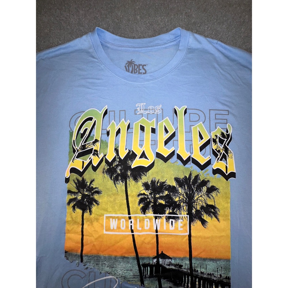 Vibes Los Angeles California Graphic T-Shirt Mens 3XL Light Blue Short Sleeve